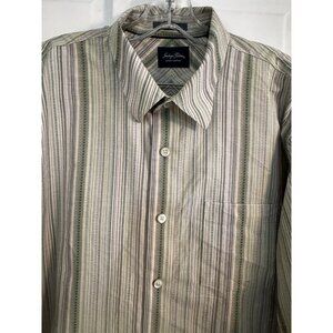 INDIGO PALMS Mens‎ XL Tailored Fit Button Front Shirt Green Multicolor Striped